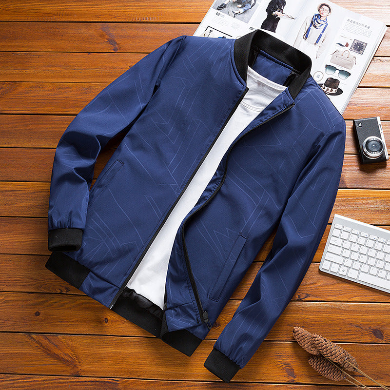 Blue Casual men's windbreaker jacket