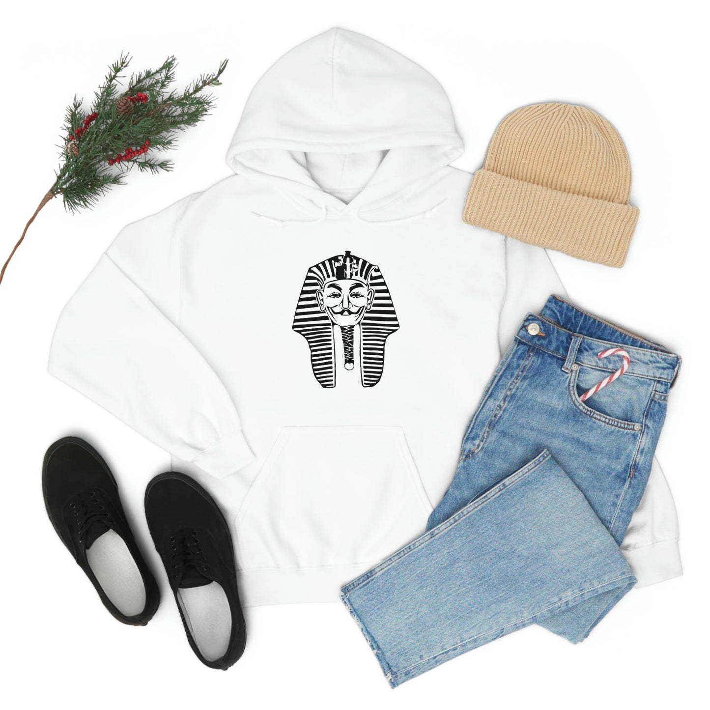 White Anonymous Pharaoh polyester hoodie for men and women
