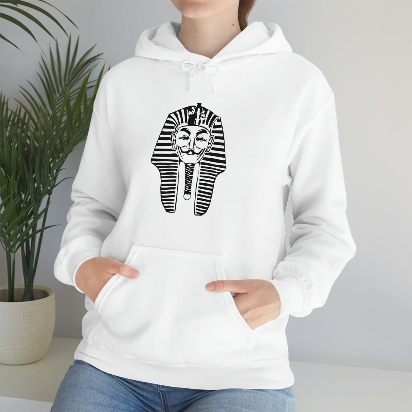White Anonymous Pharaoh polyester hoodie for men and women