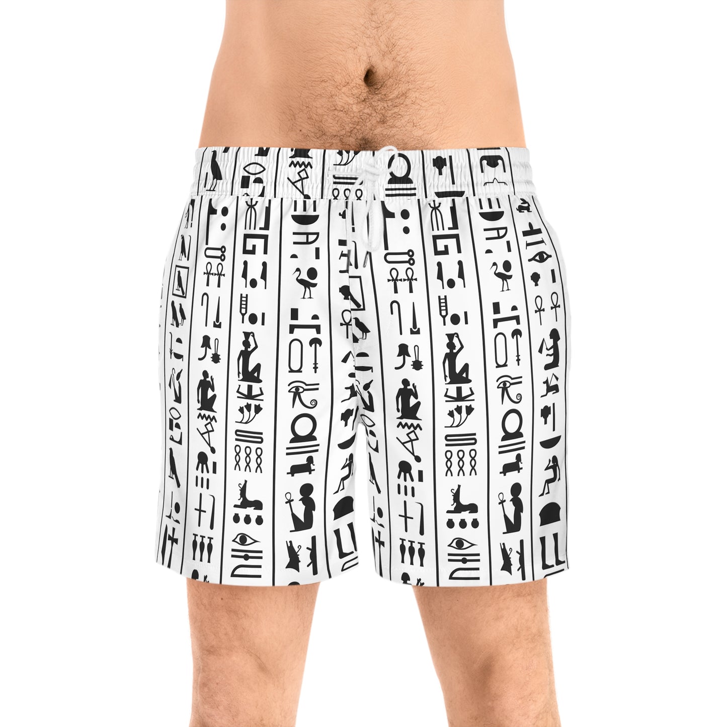 Men's Mid-Length Swim white hieroghlyph