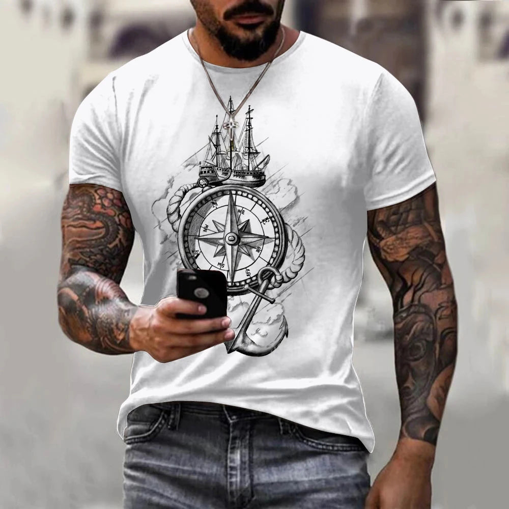 Vintage Men's T-shirt Anchors Print