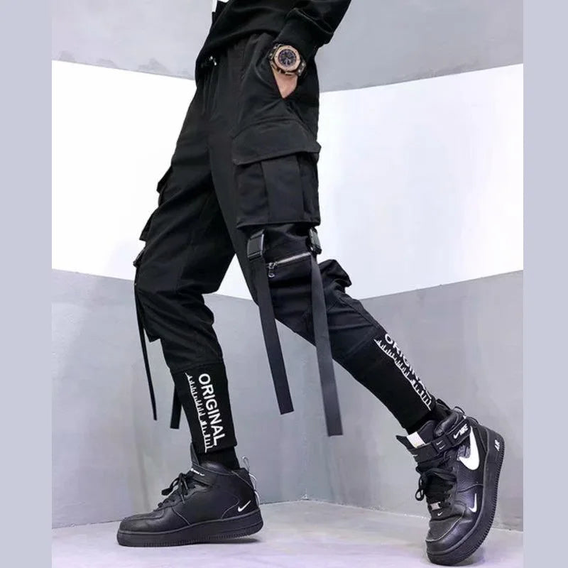 Pants Cargo Pants for Men Ribbon Pockets Joggers