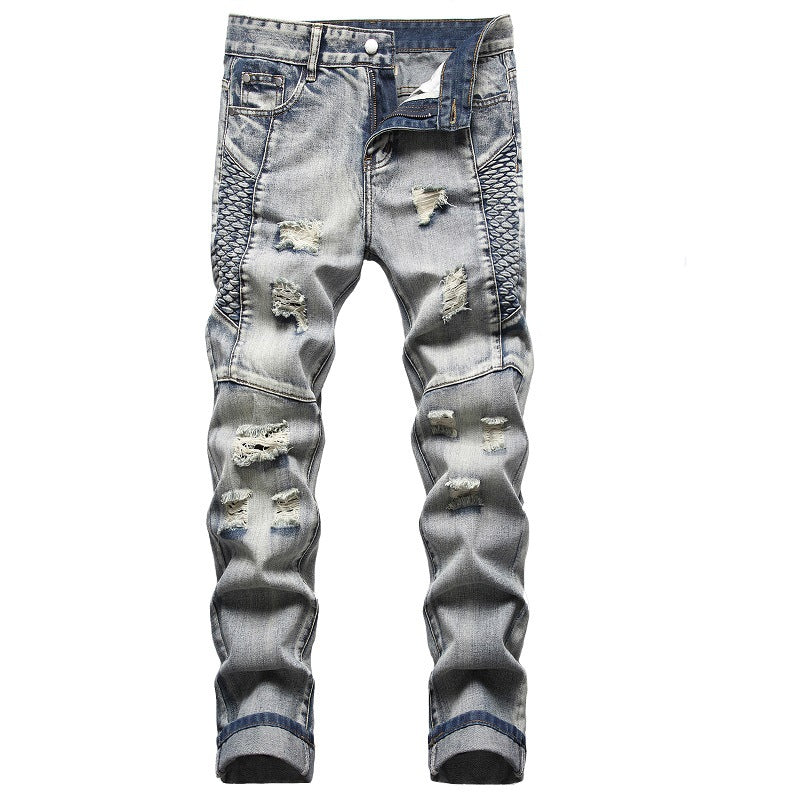 Trendy Men's Mid-Rise Ripped Jeans