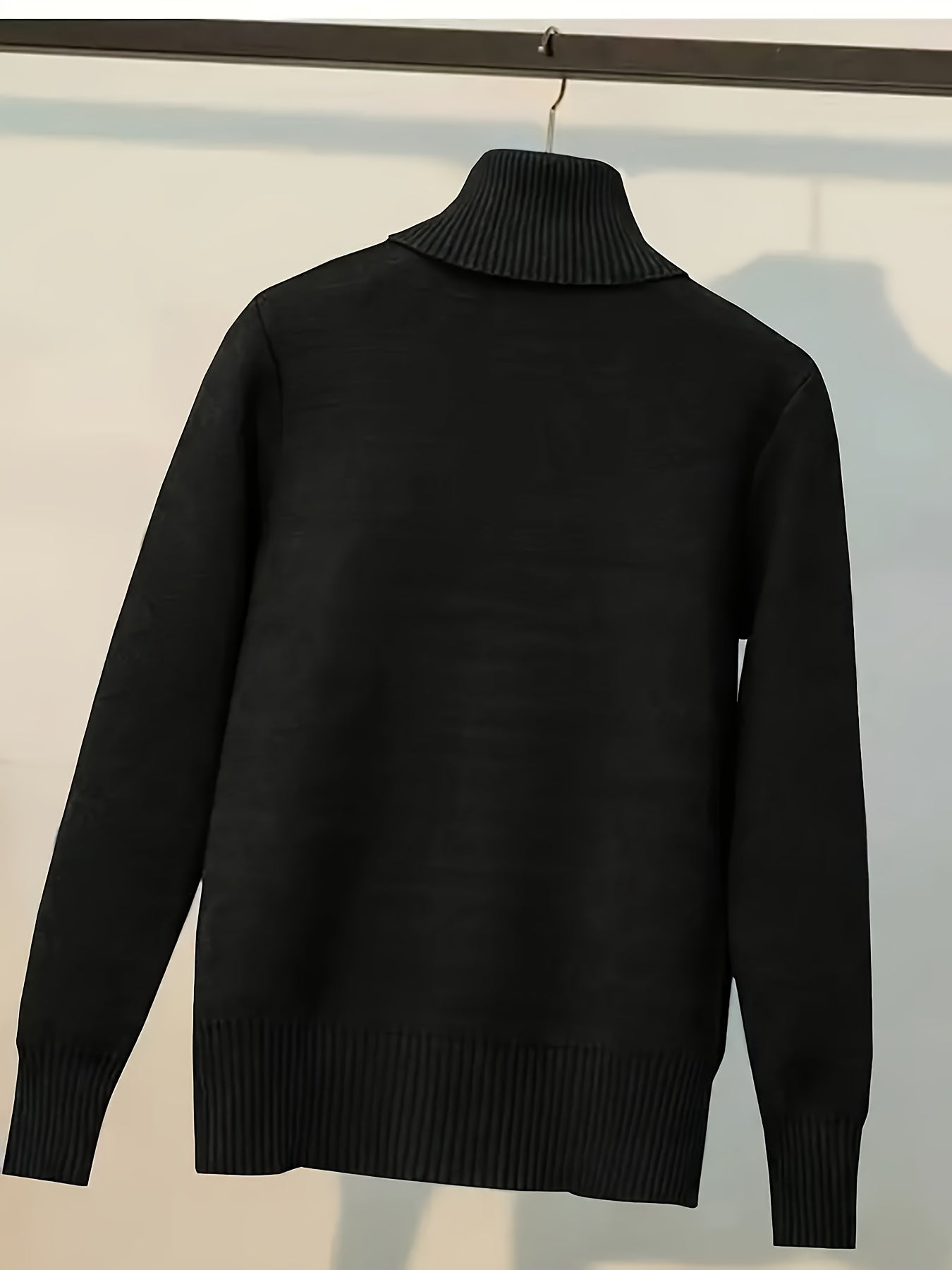 Ribbed Solid Color Long Sleeve Sweater, Casual Turtle Neck Sweater For Winter & Fall, Women's Clothing