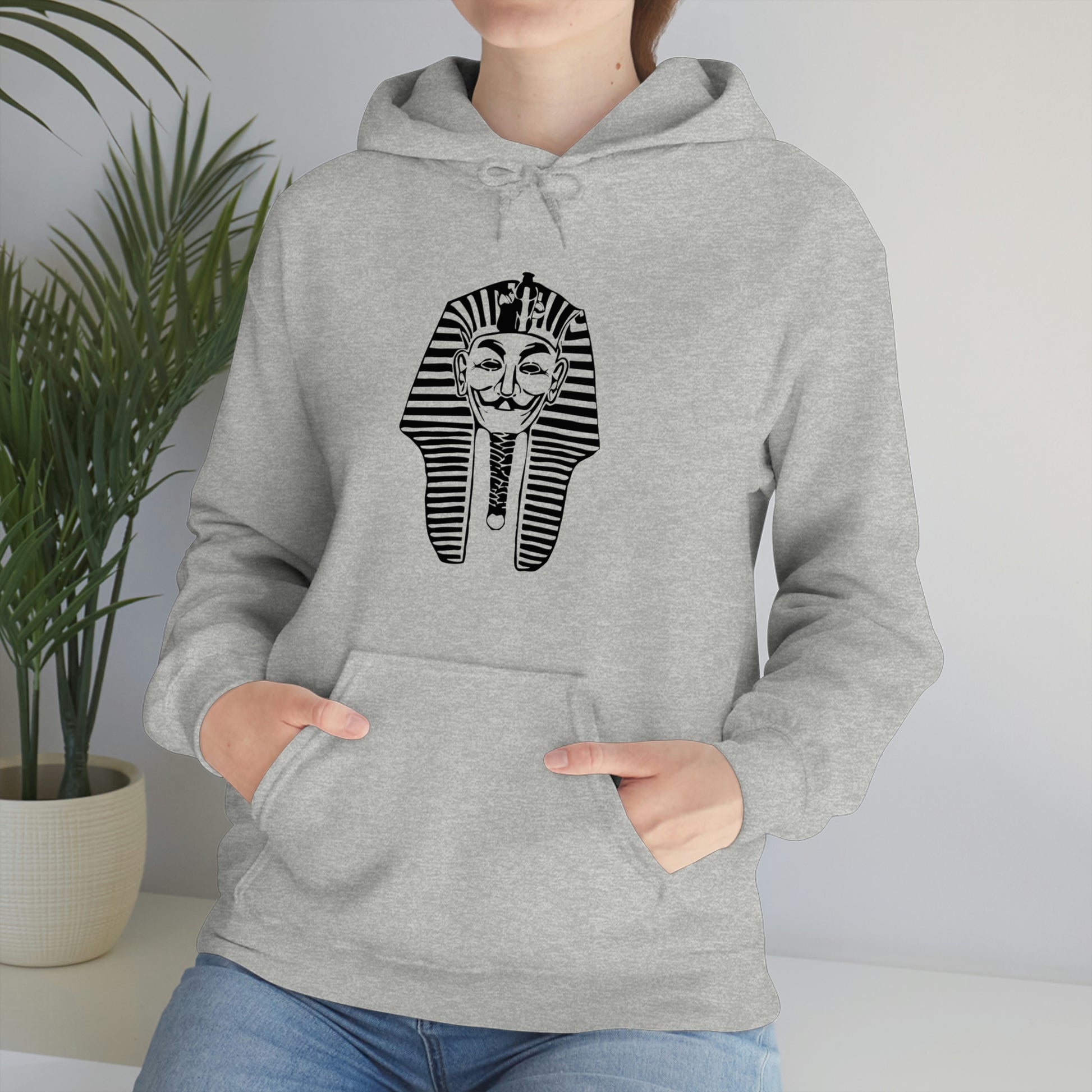 Grey Anonymous Pharaoh polyester hoodie for men and women 