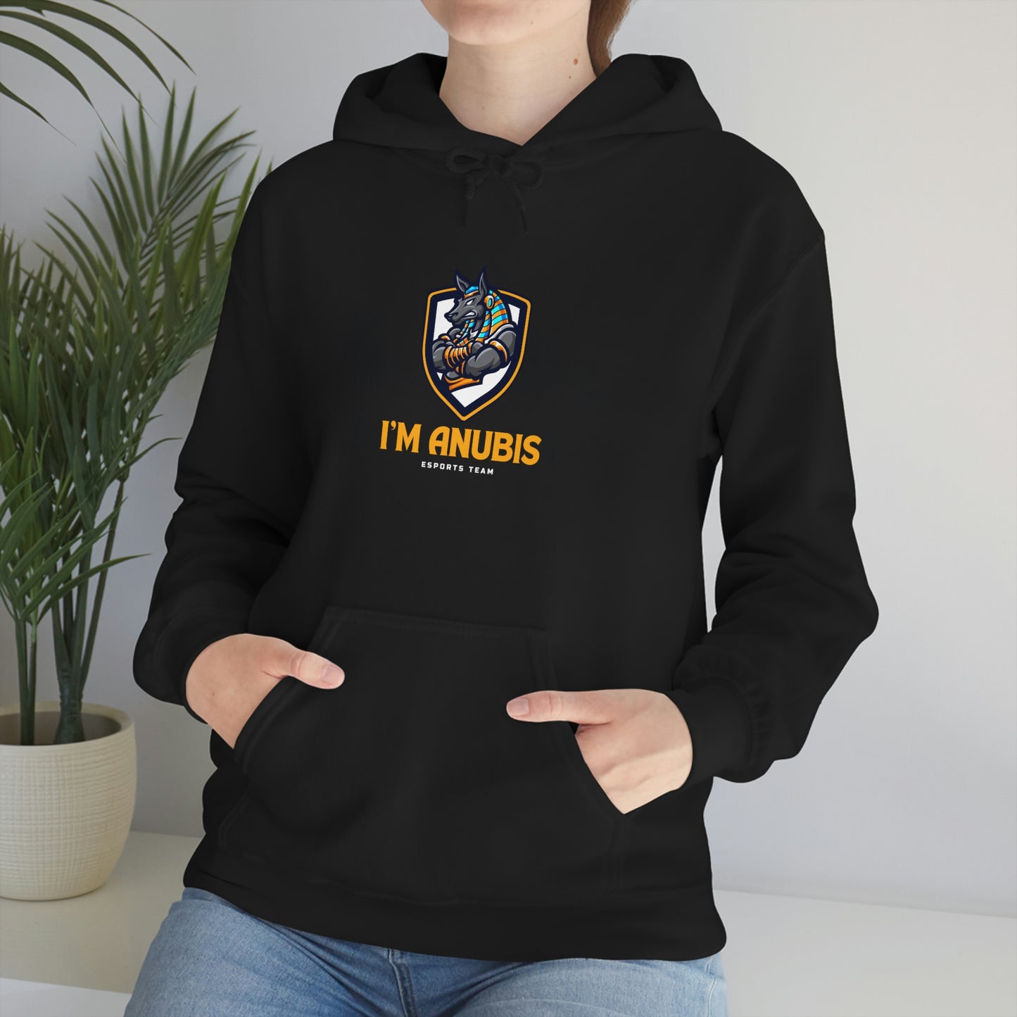 Trendy Anubis black cotton hoodie for men and women