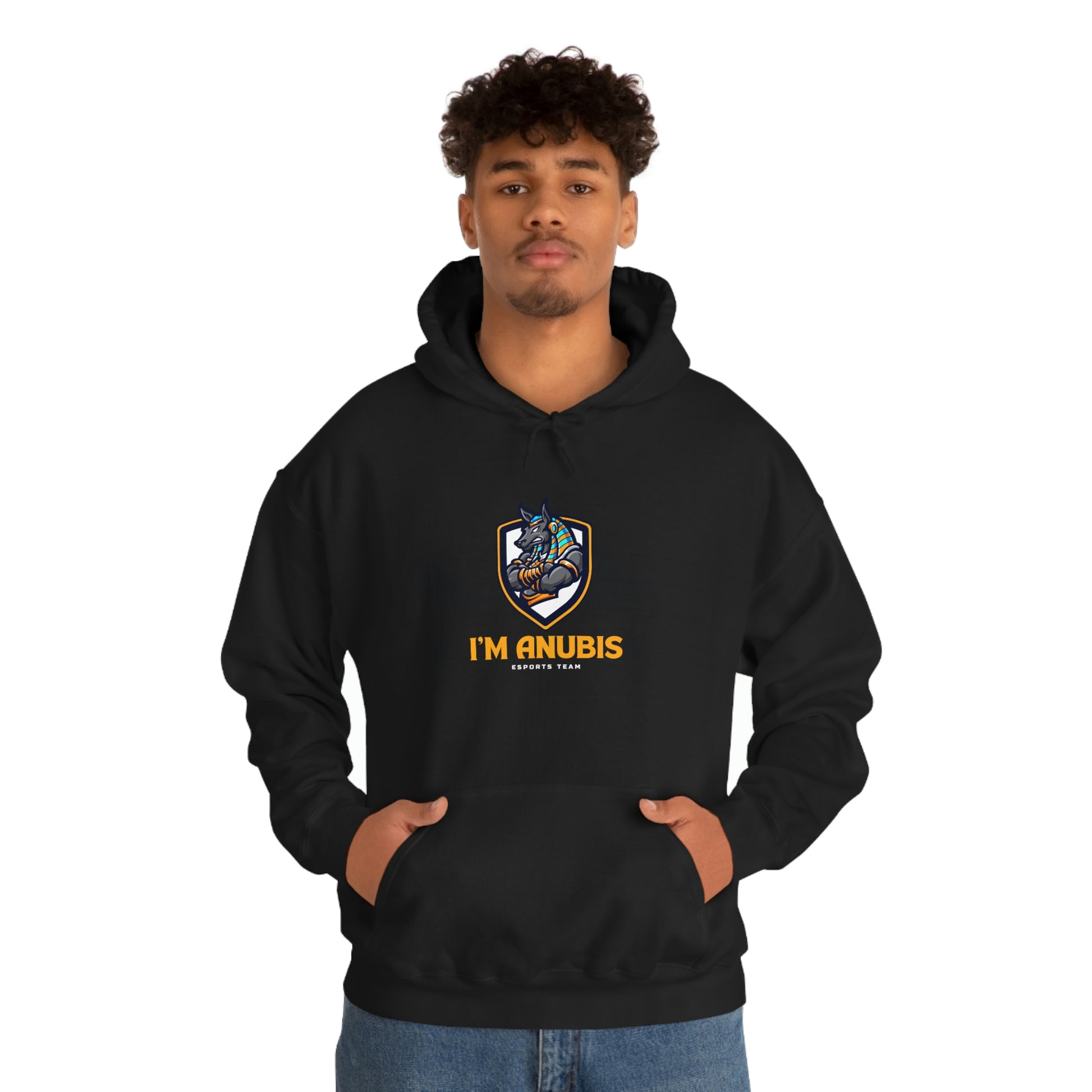 Trendy Anubis black cotton hoodie for men and women