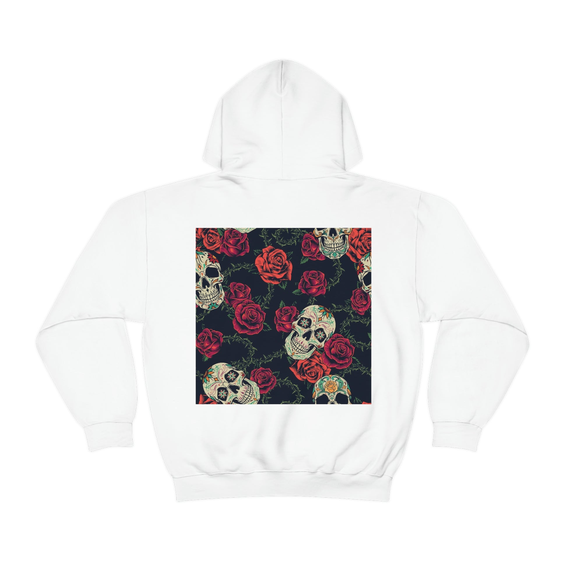 White skull and roses cotton hoodie for men and women