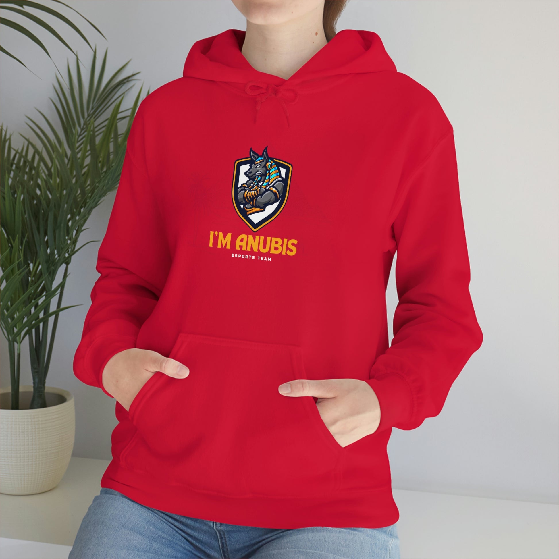 Trendy Anubis red cotton hoodie for men and women