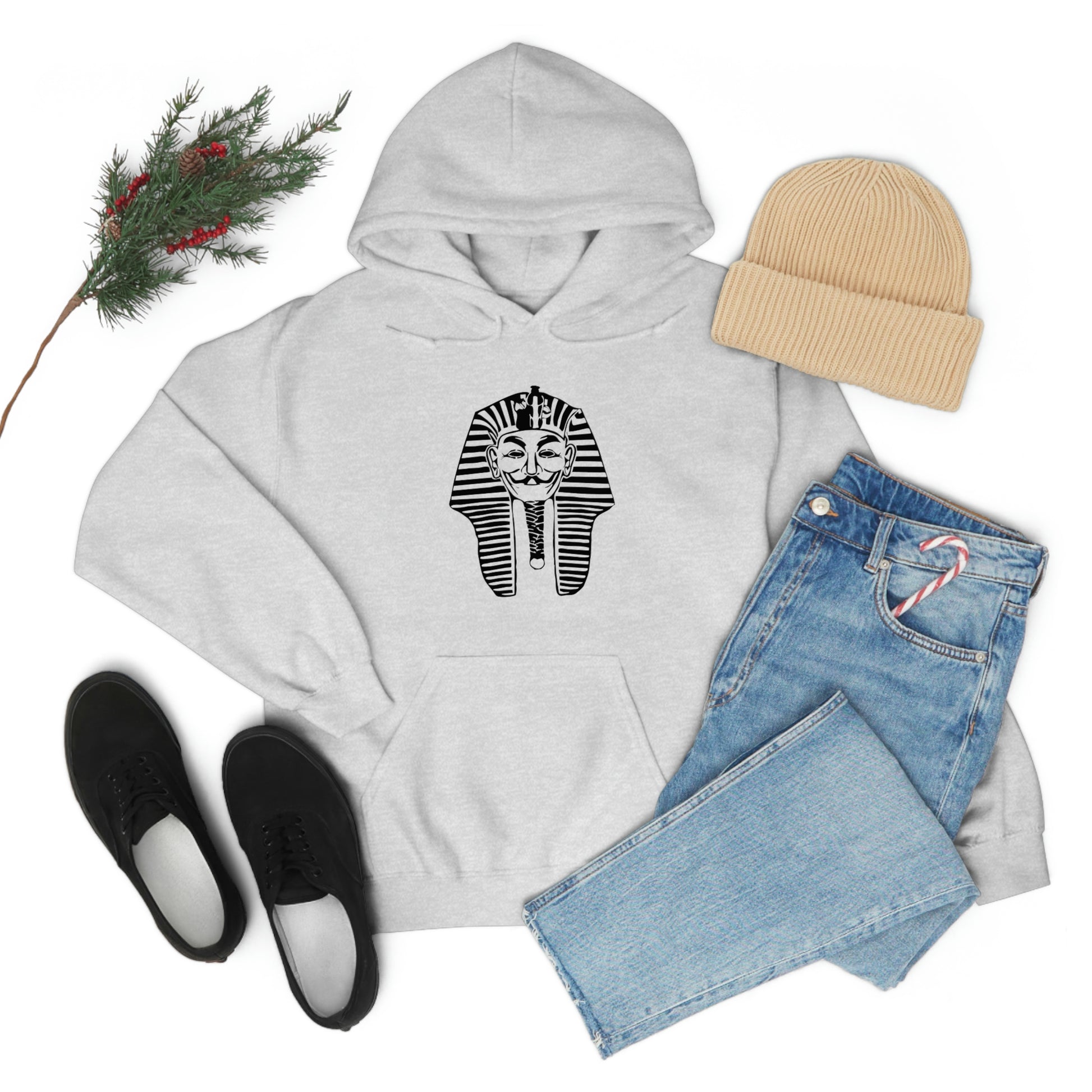 Grey Anonymous Pharaoh polyester hoodie for men and women 