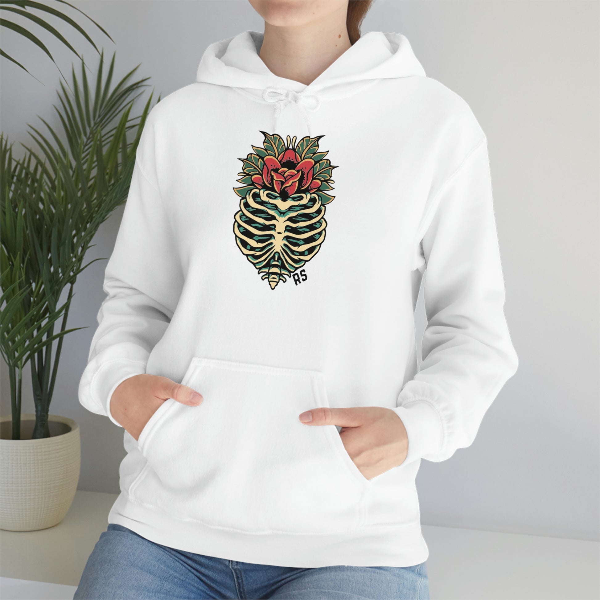 Cute White skull and roses cotton hoodie for men and women