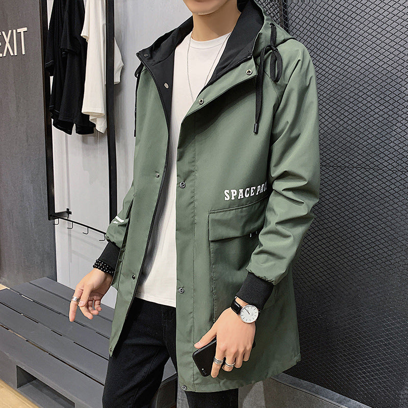 Long windbreaker casual jacket for men