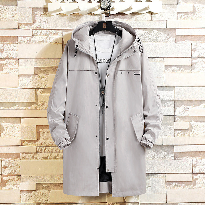 Grey Long hooded windbreaker for men
