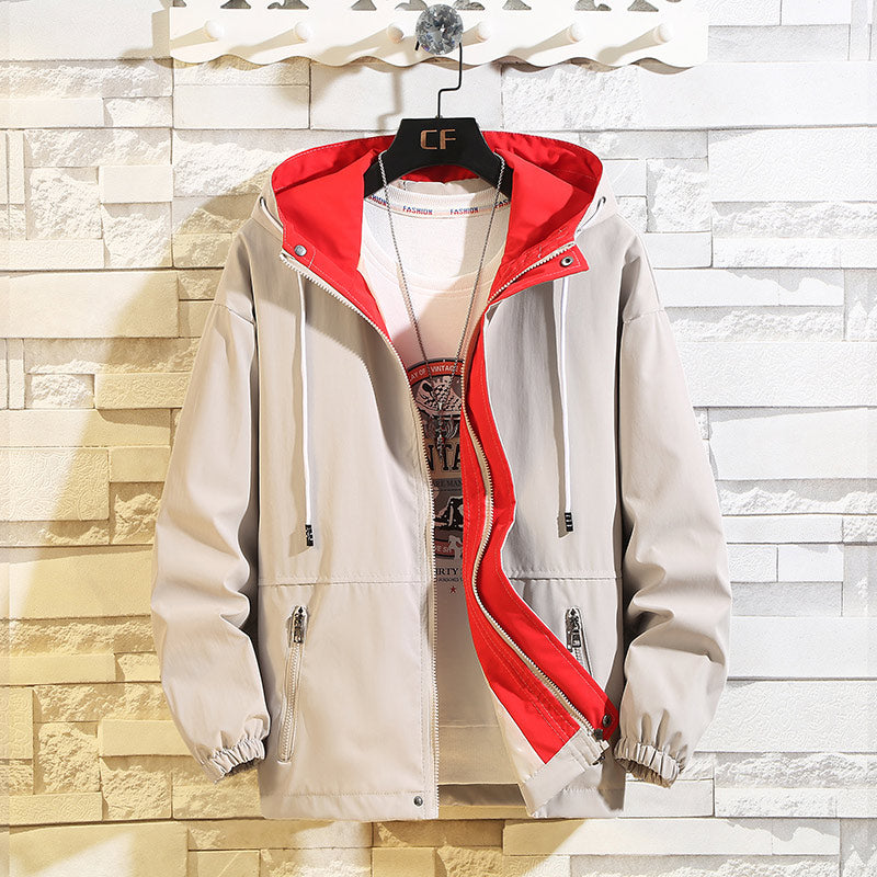 beige and red Men's Windbreaker jacket