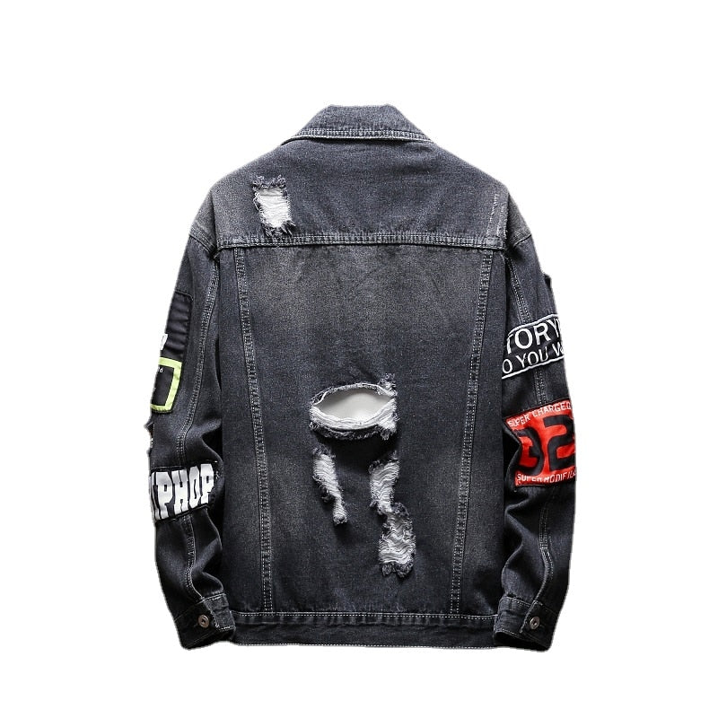 Black Denim ripped Jacket for men