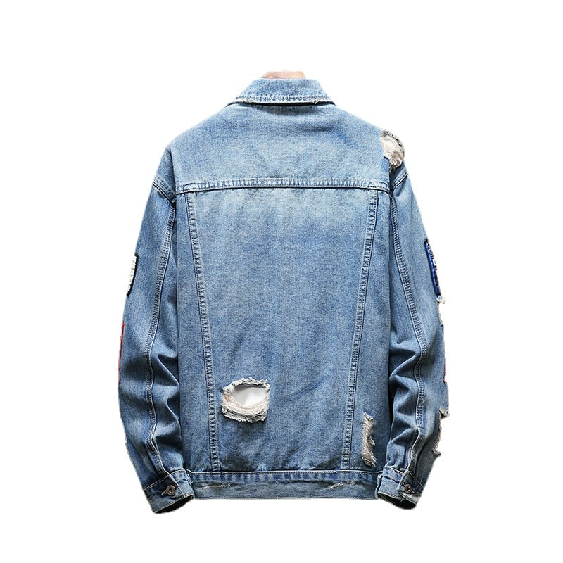 blue Denim ripped Jacket for men