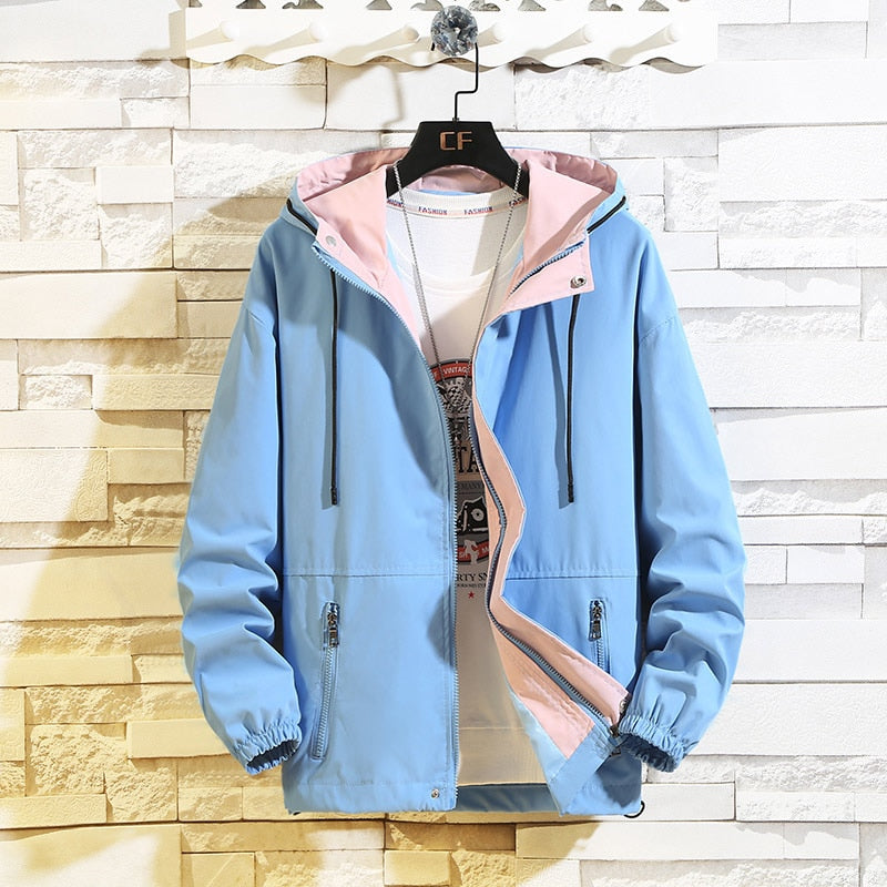 blue and pink Men's Windbreaker jacket
