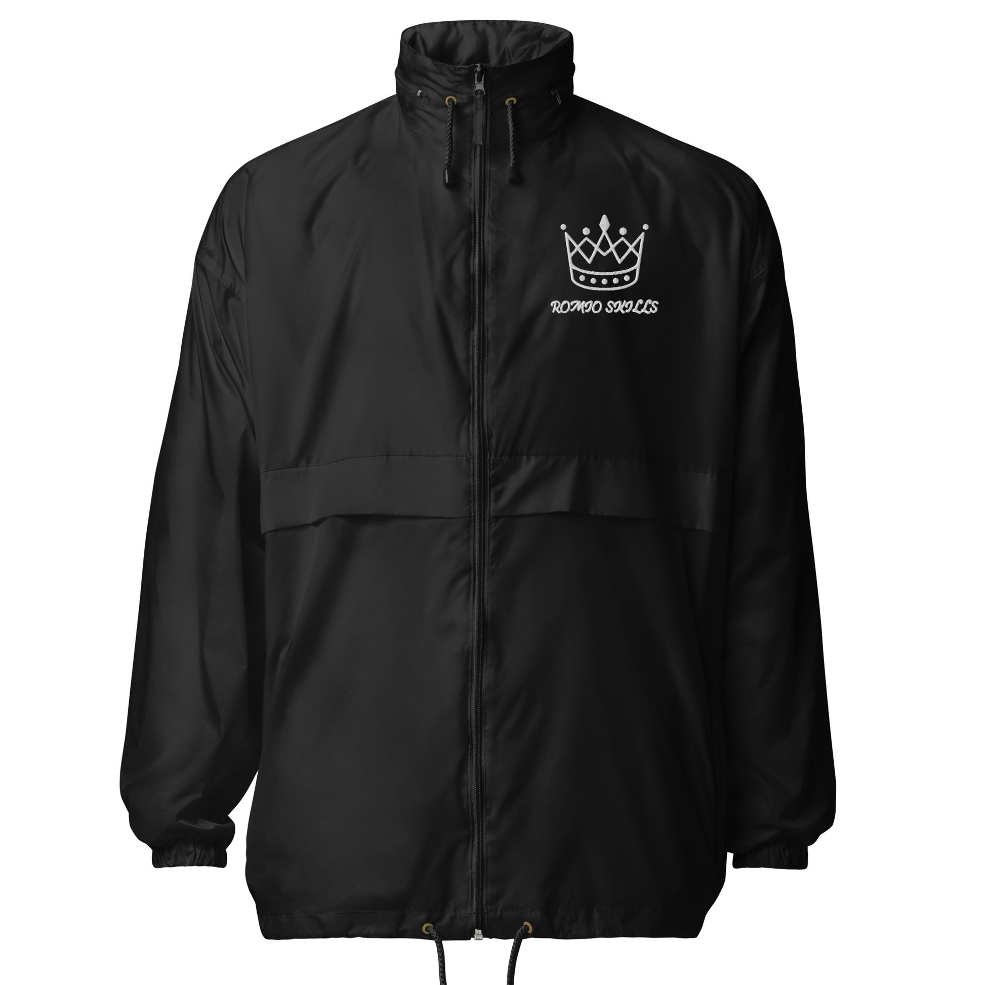 black long Windbreaker jacket for men and women with Crown design