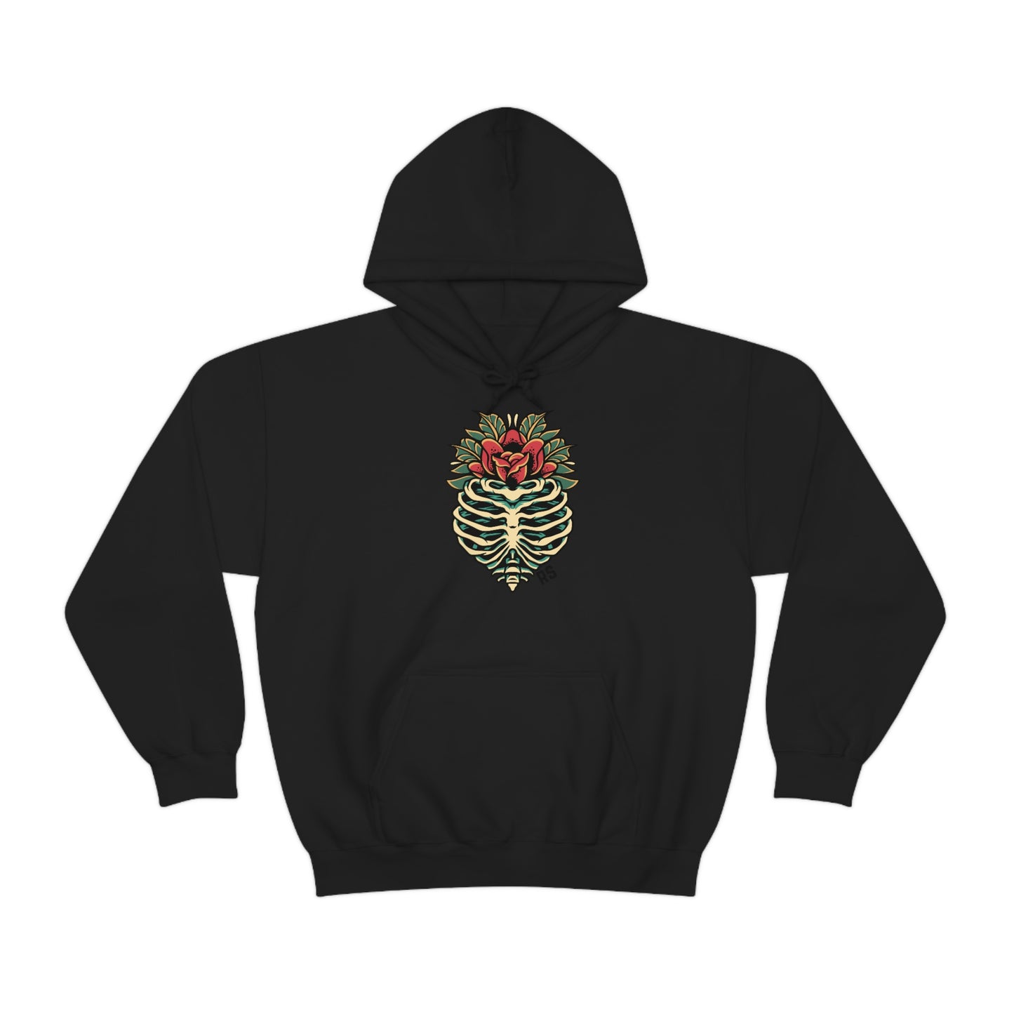 Black skull and roses cotton hoodie for men and women