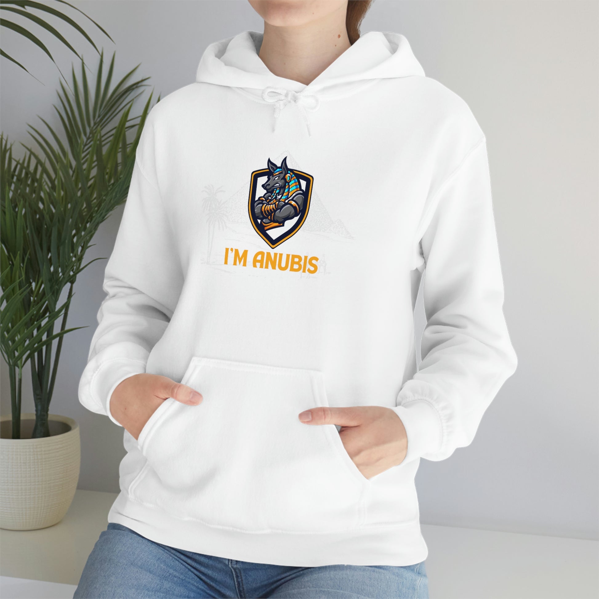 Cute Anubis white cotton hoodie for men and women