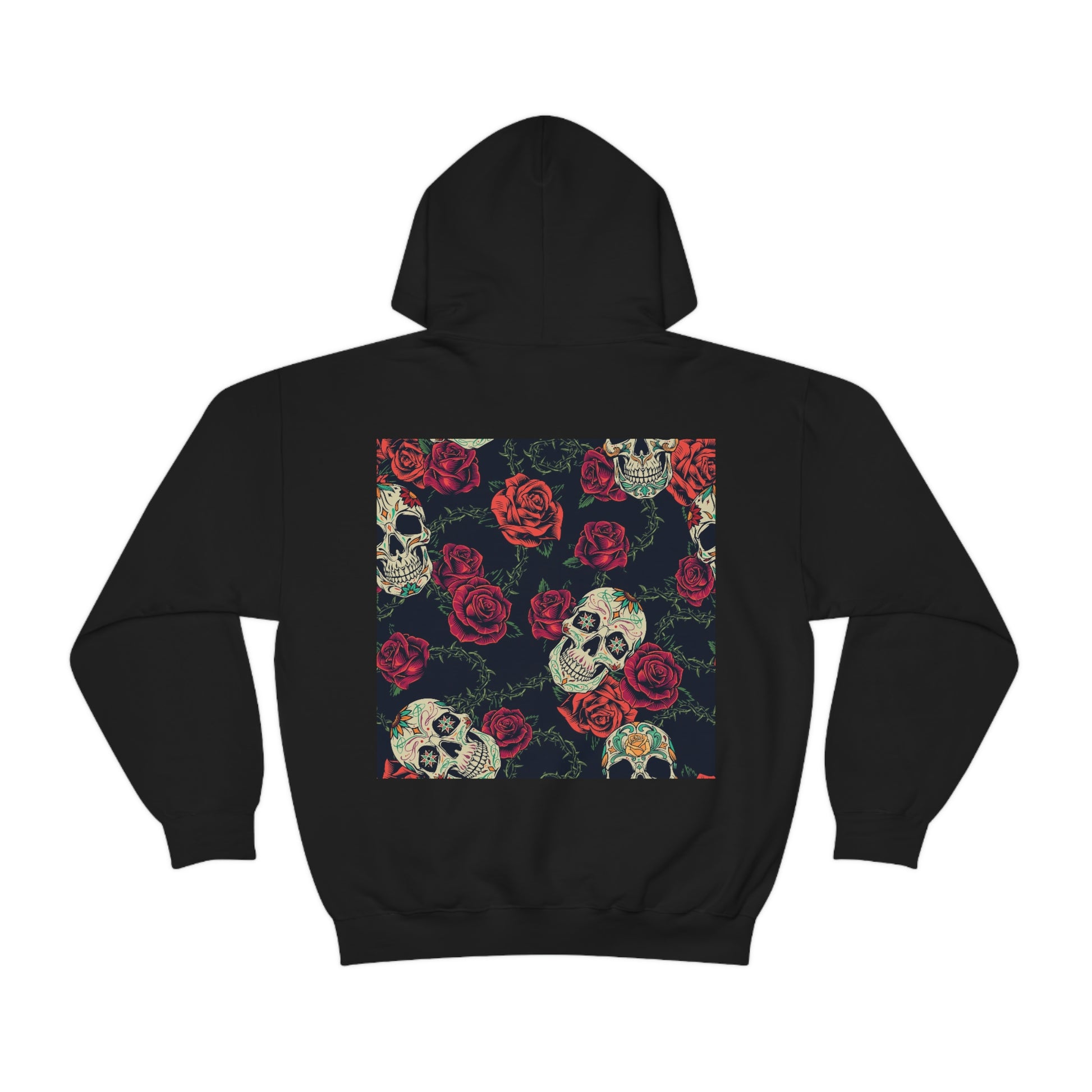 Black skull and roses cotton hoodie for men and women