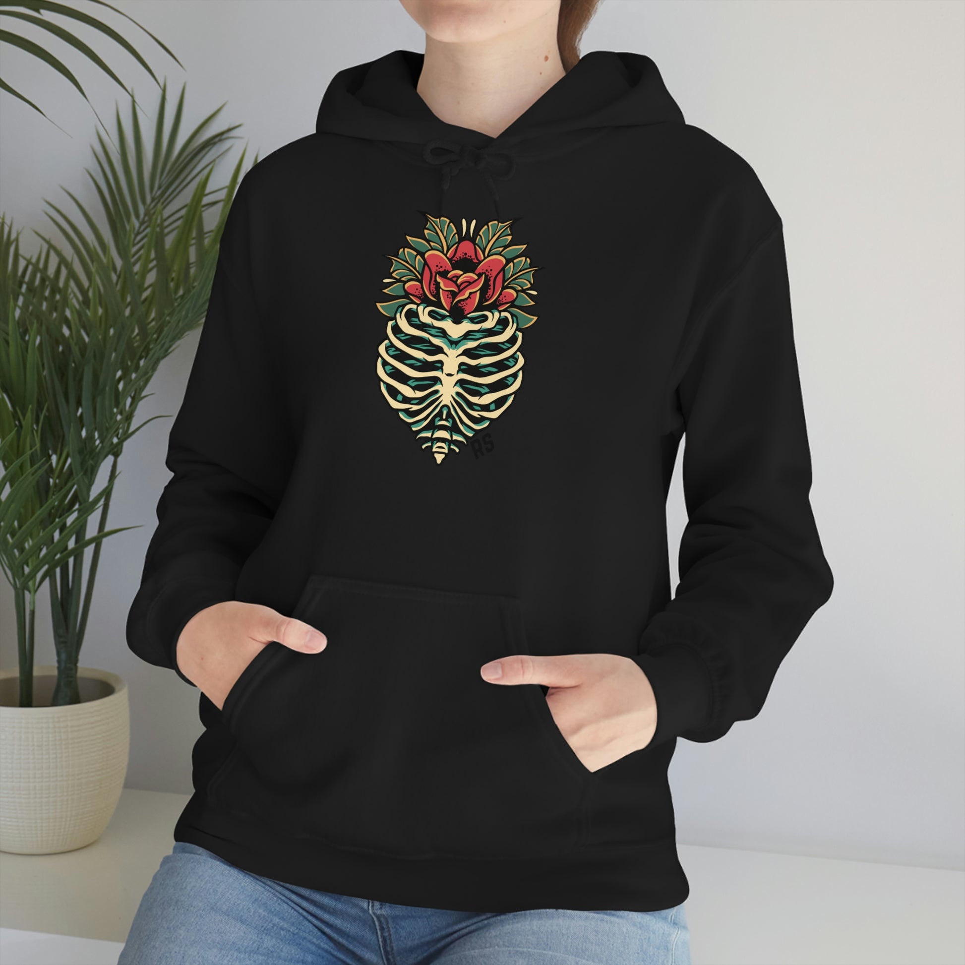 Cute Black skull and roses cotton hoodie for men and women