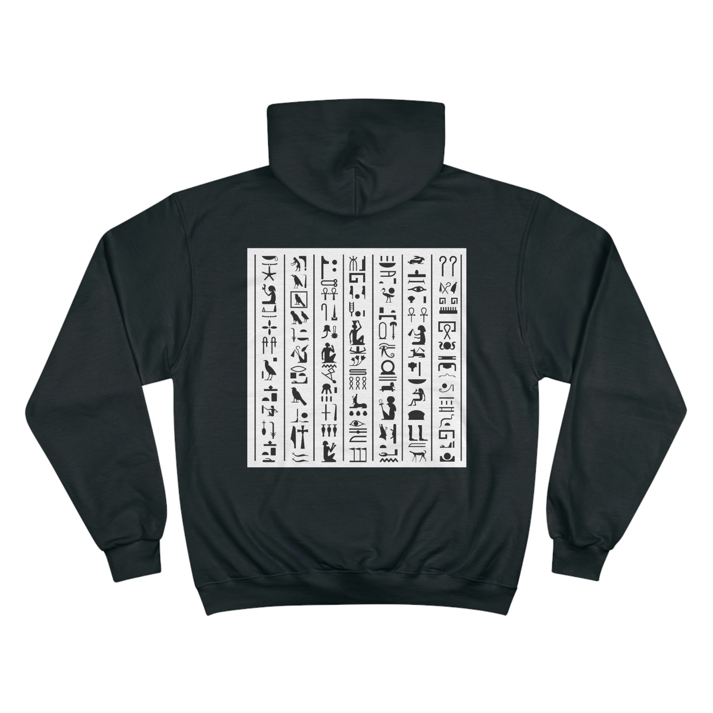 Black hieroglyph Champion Hoodie for men and women