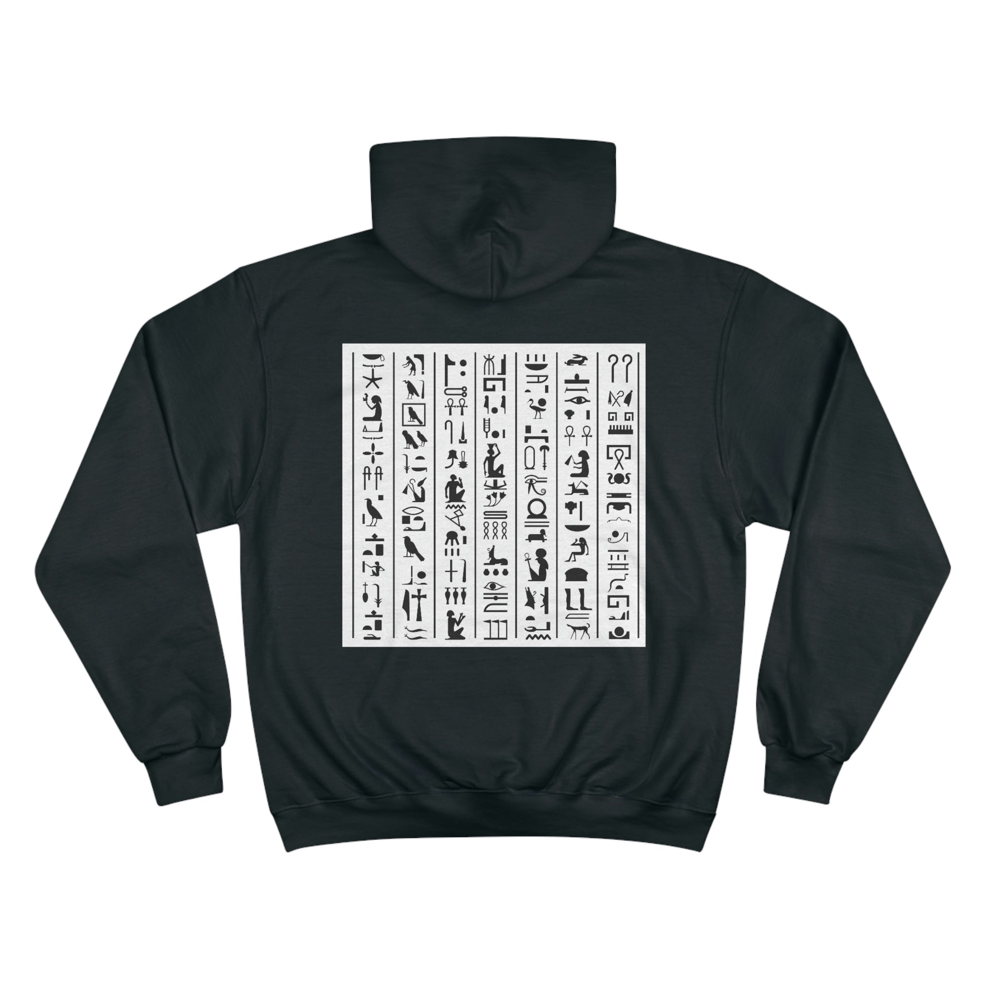 Black hieroglyph Champion Hoodie for men and women